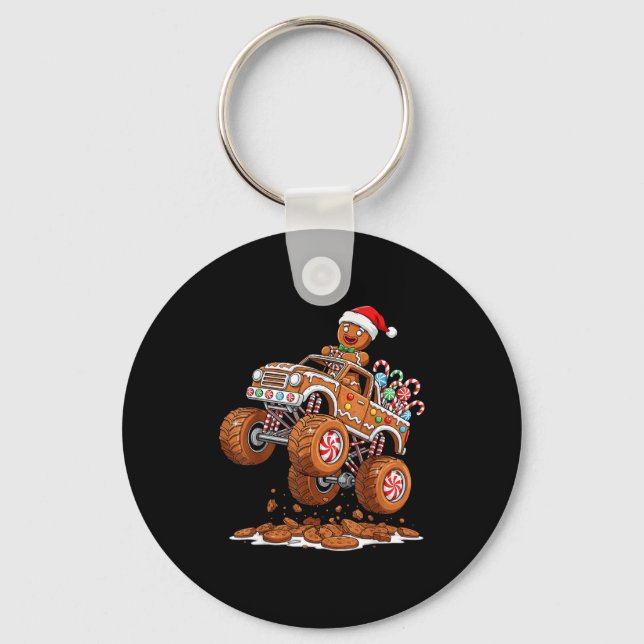 Monster Truck Gingerbread Man Funny Christmas Baki Keychain (Front)