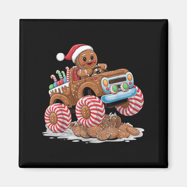 Monster Truck Gingerbread Man Funny Christmas Baki Magnet (Front)