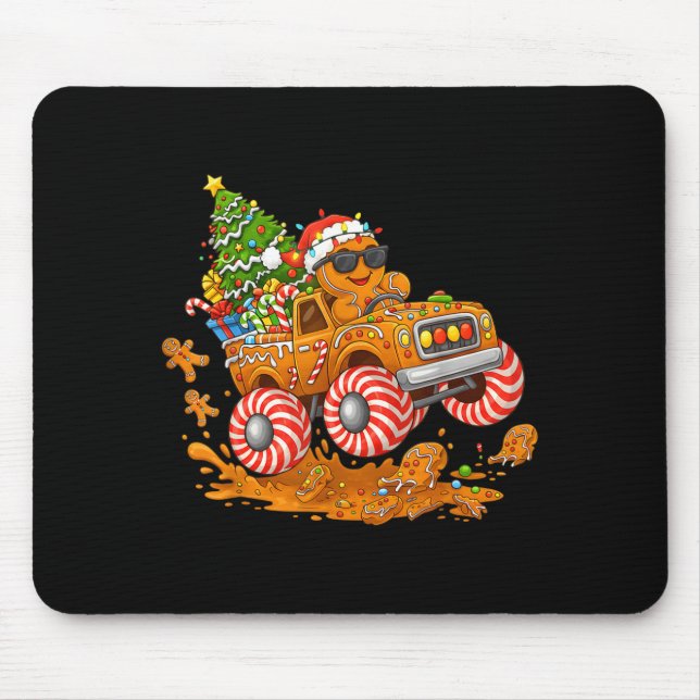 Monster Truck Gingerbread Man Funny Christmas Baki Mouse Pad (Front)