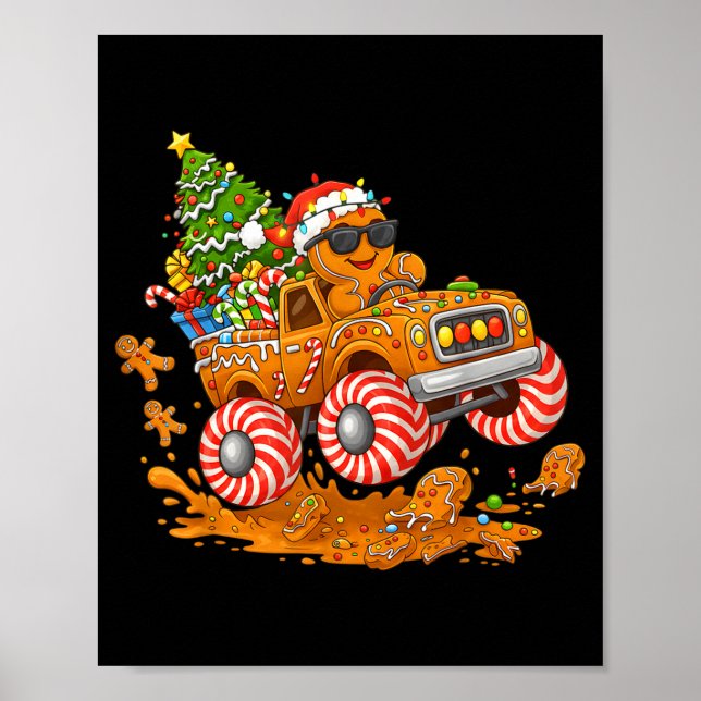 Monster Truck Gingerbread Man Funny Christmas Baki Poster (Front)