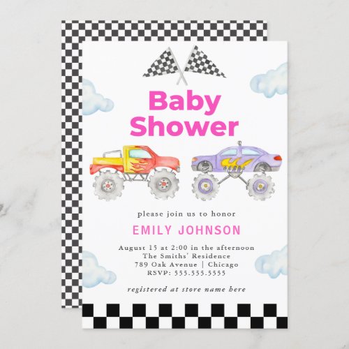 Monster Truck Girl Baby Shower Invitation