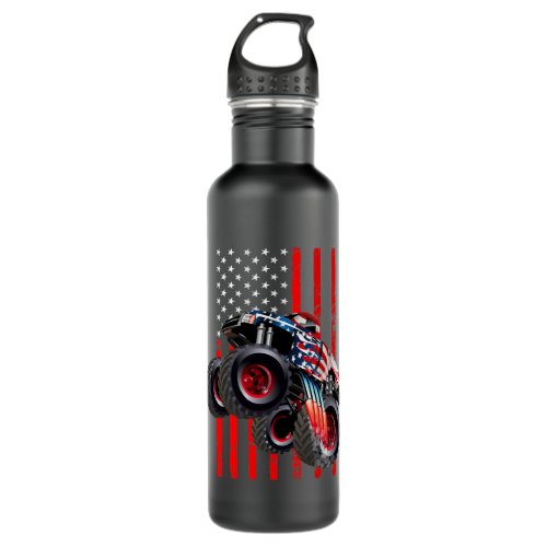 Monster Truck Girls Boys American US Flag July Stainless Steel Water Bottle