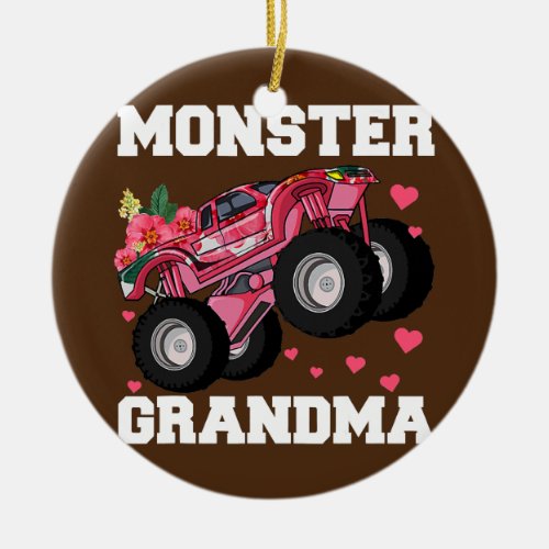 Monster Truck Grandma Floral Birthday Boy Grandma Ceramic Ornament