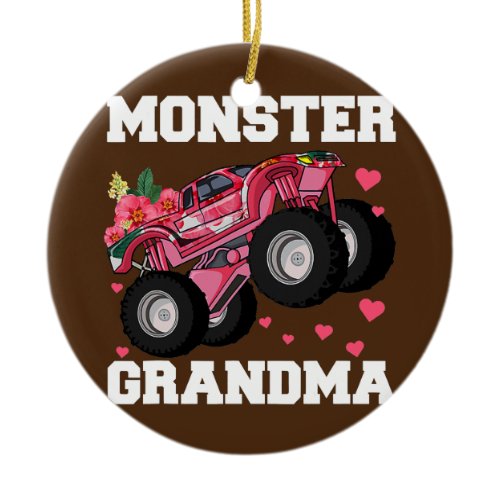 Monster Truck Grandma Floral Birthday Boy Grandma Ceramic Ornament