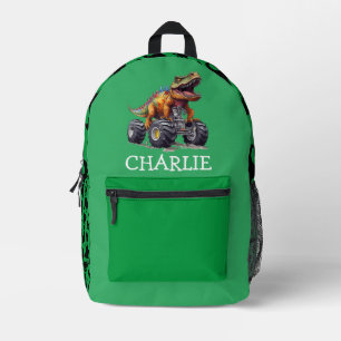 Monster Truck Green Dinosaur Style Printed Backpack