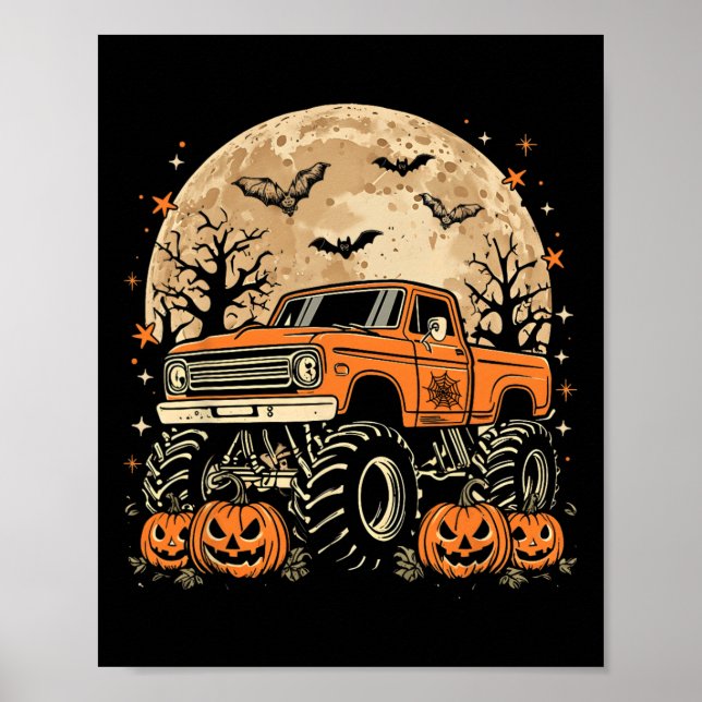 Monster Truck Halloween Jack O Lantern Moon Pumpki Poster (Front)