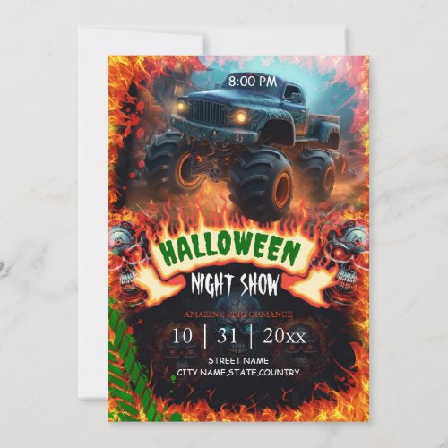 Monster truck Halloween Night Show Invitation