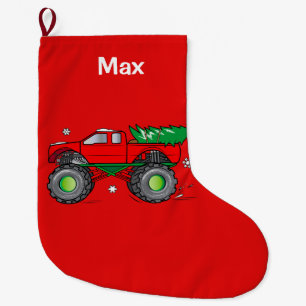 Monster Truck Hauling Christmas Tree:Customizable Large Christmas Stocking