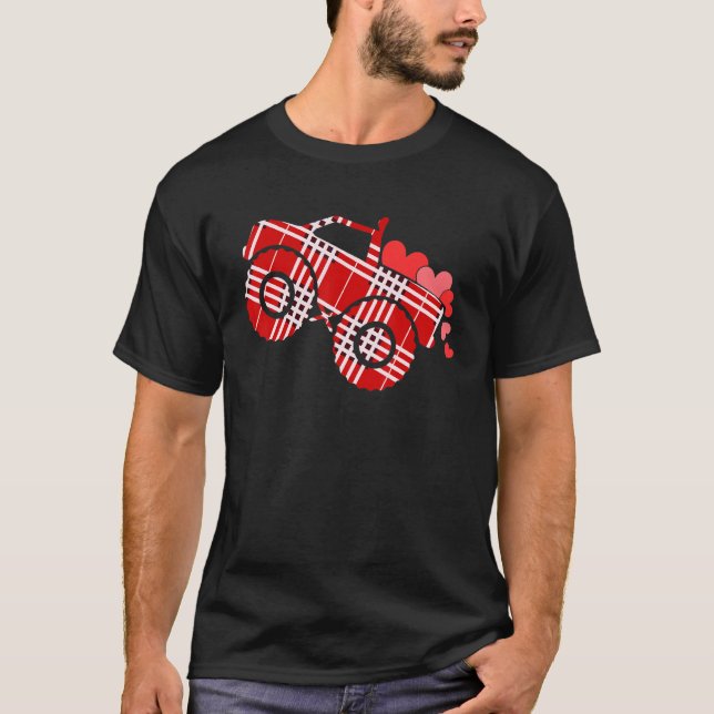 Monster Truck Heart Valentines Day V Day Plaid Boy T-Shirt (Front)