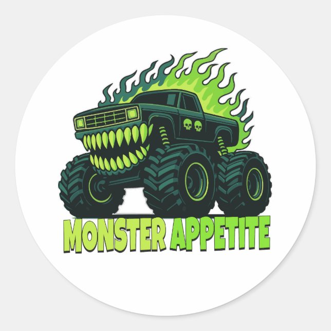 Monster Truck Horror Flame Classic Round Sticker (Front)
