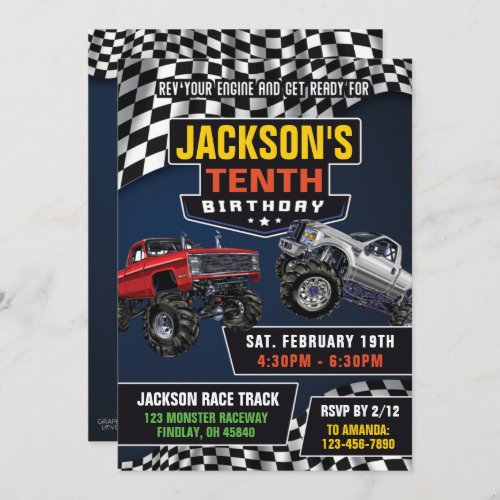 Monster Truck Jam Birthday Party Any Age Invitation