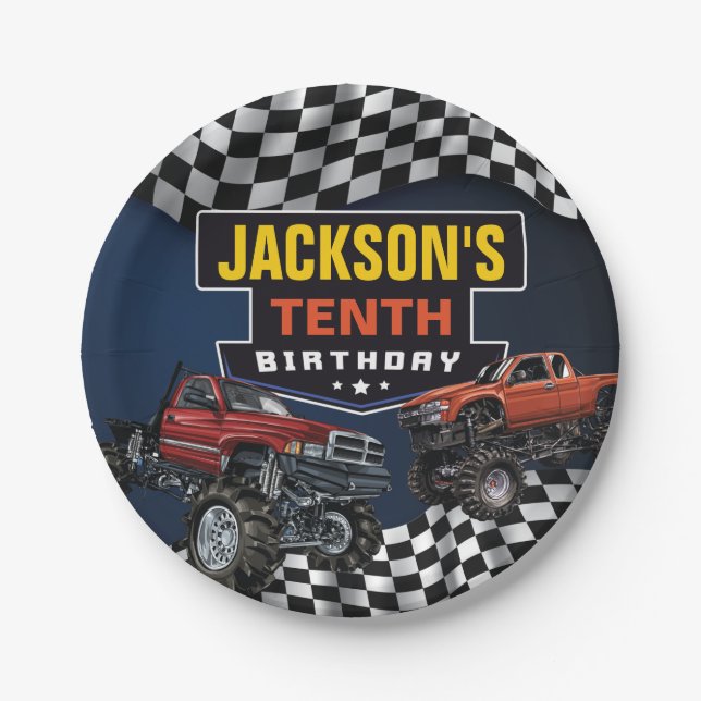 Monster Truck Jam Birthday Party, Any Age Paper Plates (Front)