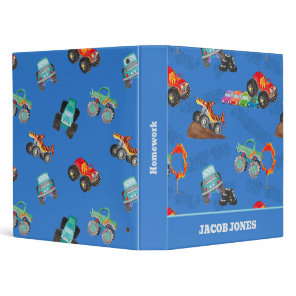 Monster Truck Jam Watercolor Cars Kids 3 Ring Binder
