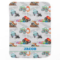 Monster Truck Jam Watercolor Cars Kids Baby Blanket