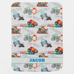 Monster Truck Jam Watercolor Cars Kids Baby Blanket