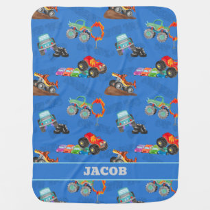 Monster Truck Jam Watercolor Cars Kids Baby Blanket