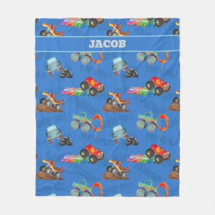 Monster Truck Jam Watercolor Cars Kids Fleece Blanket
