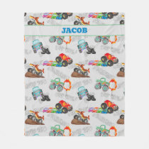 Monster Truck Jam Watercolor Cars Kids Fleece Blanket