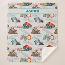 Monster Truck Jam Watercolor Cars Kids Sherpa Blanket