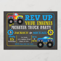 Monster Truck Joint Birthday Invitation