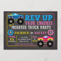 Monster Truck Joint Birthday Invitation / Boy Girl