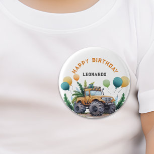 Monster Truck Jungle Safari Happy Birthday Button