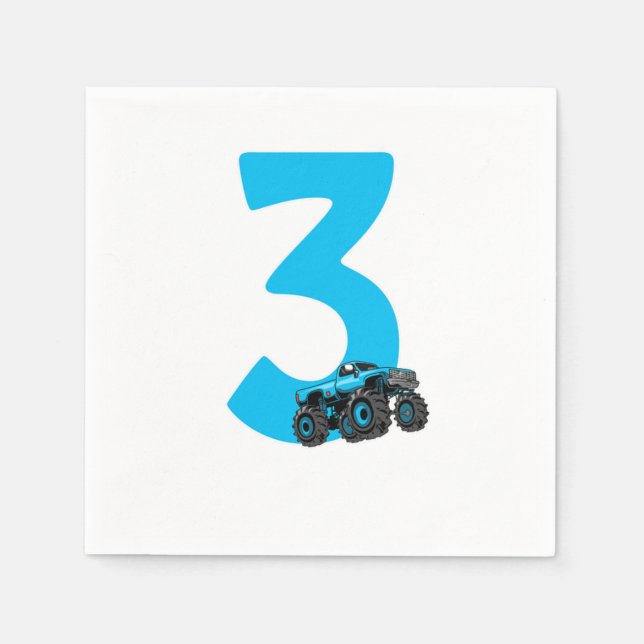Monster Truck Kids Birthday 3 Years Old Napkins (Front)