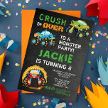Monster Truck Kids Birthday Party Invitation<br><div class="desc">Monster Truck Kids Birthday Party Chalkboard - Start your engines and crush on over to a monster truck party! It all ramps up with this awesome heavy duty invitation. Featuring tough monster trucks on a chalkboard background. The back of the card features tyre marks on concrete. No crazy stunts, just...</div>