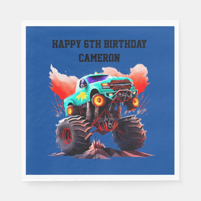 Monster Truck Kids Birthday Party Invitation Napkins (Front)