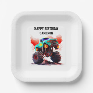 Monster Truck Kids Birthday Party Invitation Paper Plates