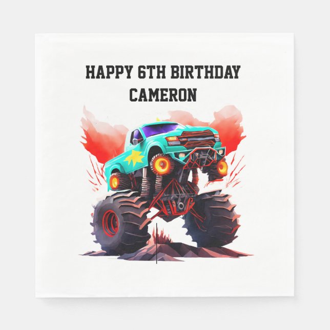 Monster Truck Kids Birthday Party  Napkins (Front)
