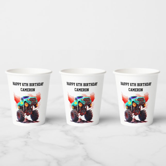 Monster Truck Kids Birthday Party Paper Cups (Multi)