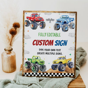 Monster Truck Kids Birthday Party Table Sign
