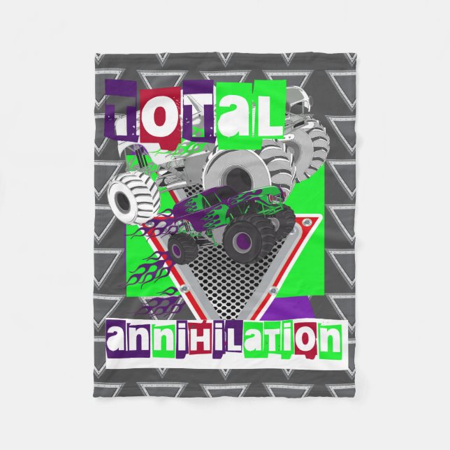 monster truck kids hard core cool fleece blanket (Front)