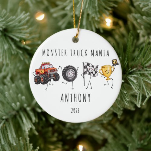 Monster Truck Mania Personalized Kids  Ceramic Ornament