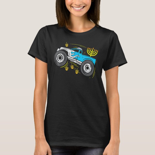 Monster Truck Menorah Dreidel Toddler Boys Hanukka T-Shirt (Front)