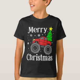 Monster Truck Merry Christmas Tree Kids Boys  T-Shirt