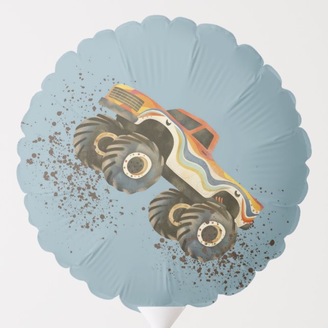 Monster Truck Modern Watercolor Blue Boys Party Balloon (Back)