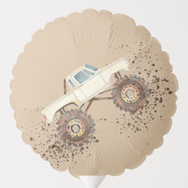 Monster Truck Modern Watercolor Tan Boys Beige Balloon (Back)