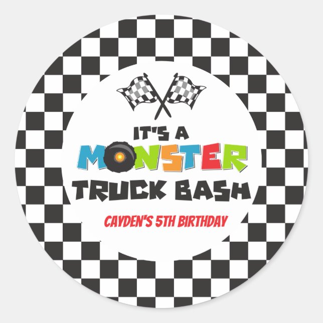Monster Truck monsters birthday Classic Round Sticker (Front)