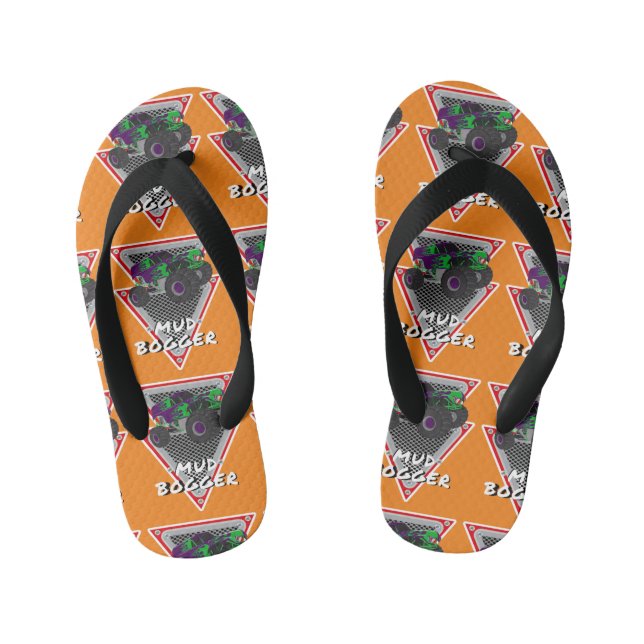 monster truck mud bogger kid's flip flops (Footbed)