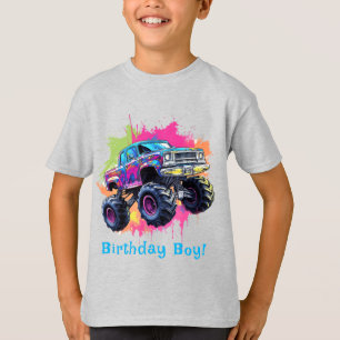 Monster Truck Neon Boy Birthday Party  T-Shirt