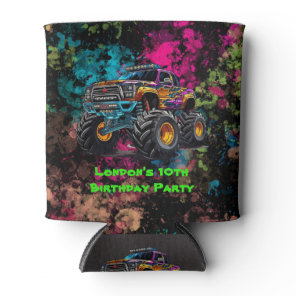 Monster Truck Neon Boy Birthday Party Thank You Can Cooler