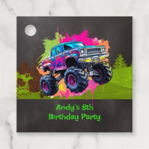 Monster Truck Neon Boy Birthday Party Thank You Favor Tags