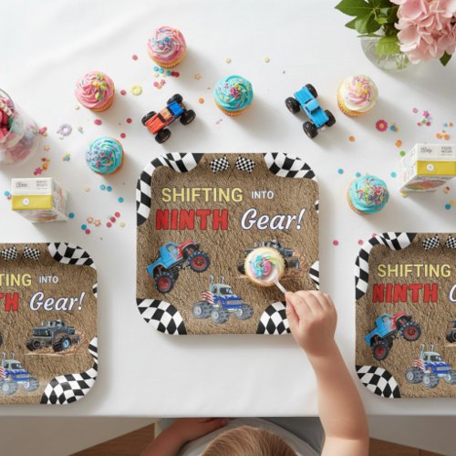 Monster Truck Ninth Birthday Shifting Into Gear Paper Plates