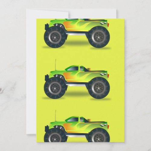 Monster truck on lime green advice card