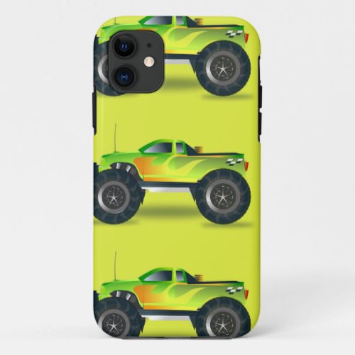 Monster truck on lime green iPhone 11 case