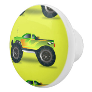 Monster truck on lime green ceramic knob