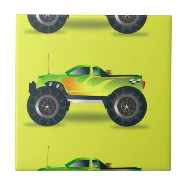 Monster truck on lime green ceramic tile (Front)