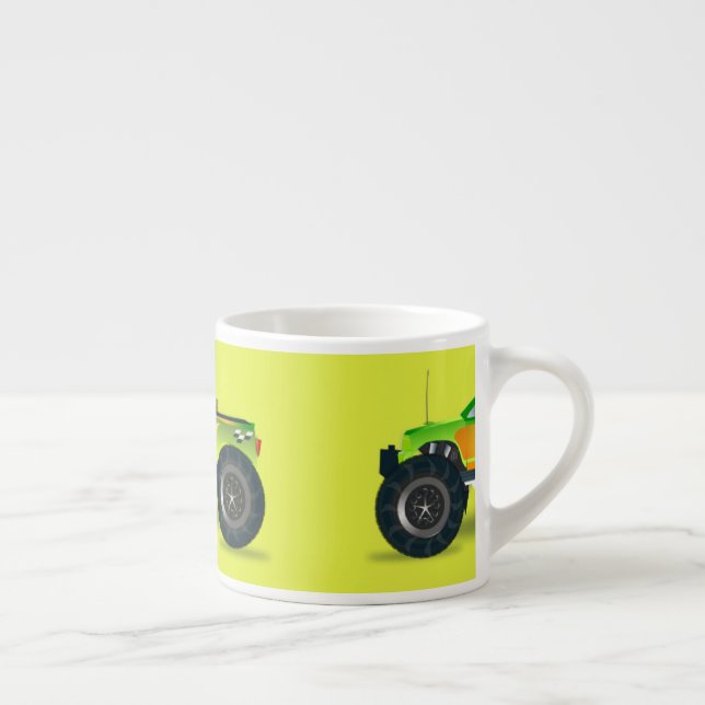 Monster truck on lime green espresso cup (Right)